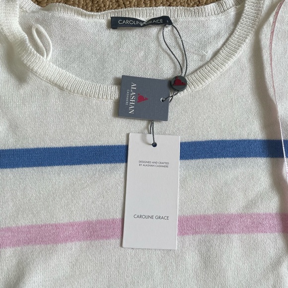 Caroline Grace Striped Cotton/Cashmere Sweater S - Picture 6 of 8